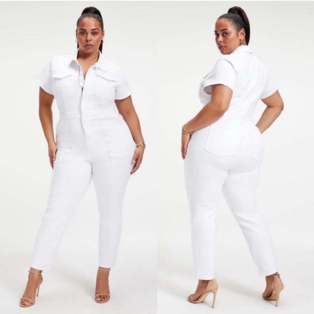 Good American Fit for Success Stretch Cotton Twill Jumpsuit in White001